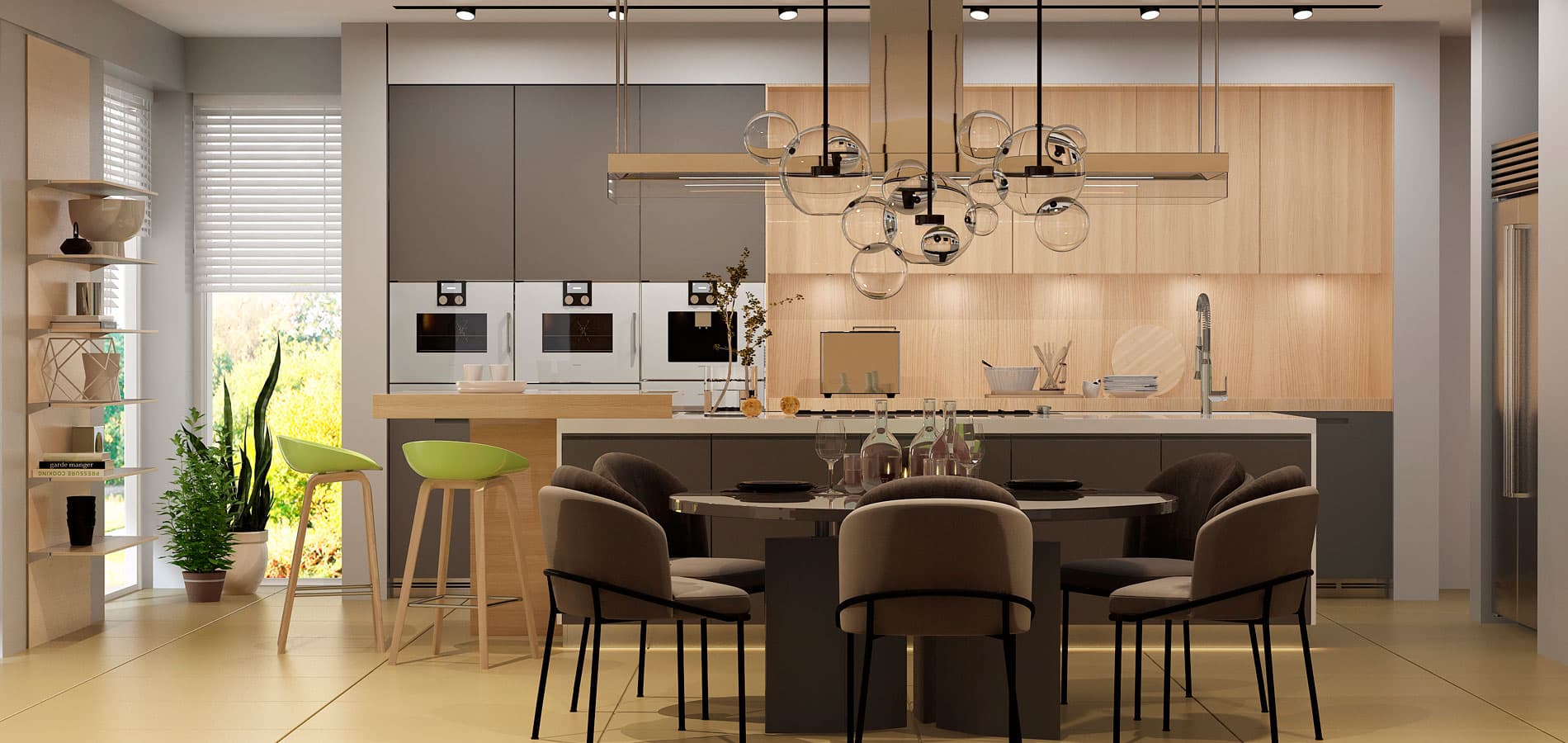 Bright kitchen with coordinated cabinet storage